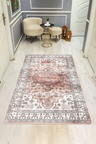 Vintage Desen Dijital Baskı Kaymaz Taban Halı H1054 Renkli 140 X 200 ürün görseli 1