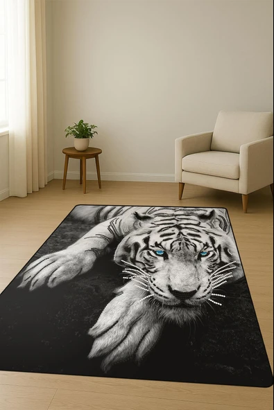 Kaplan Desenli Dijital Baskı Kaymaz Taban Halı H0133 Renkli 200 X 300 - Resim 2