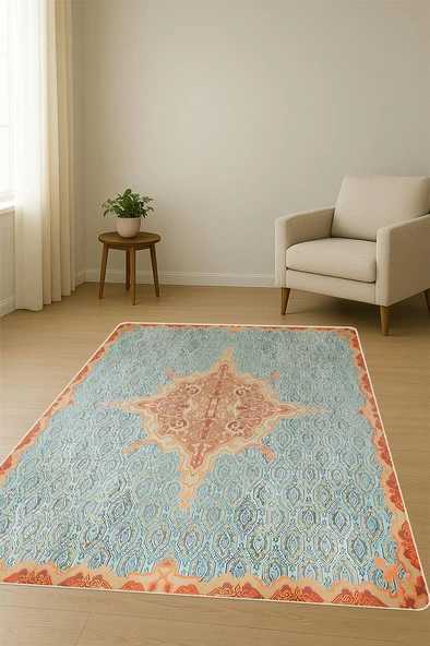 Vintage Desen Dijital Baskı Kaymaz Taban Halı H1078 Renkli 100 X 200 - Resim 2