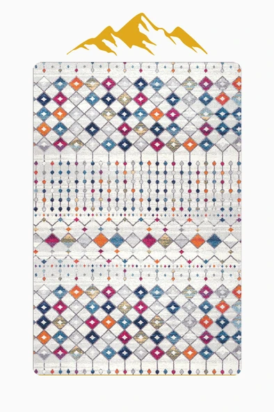 Etnik Desenli Dijital Baskı Kaymaz Taban Halı H1109 Renkli 100 X 200 - Resim 3