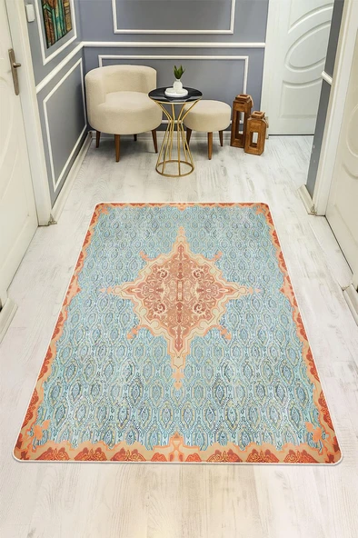 Vintage Desen Dijital Baskı Kaymaz Taban Halı H1078 Renkli 100 X 200 ürün görseli