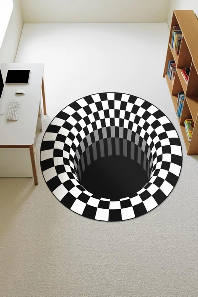 3D Modern Desenli Yuvarlak Dijital Baskı Kaymaz Tabanlı Halı H0336 Renkli 120 X 120 ürün görseli 1