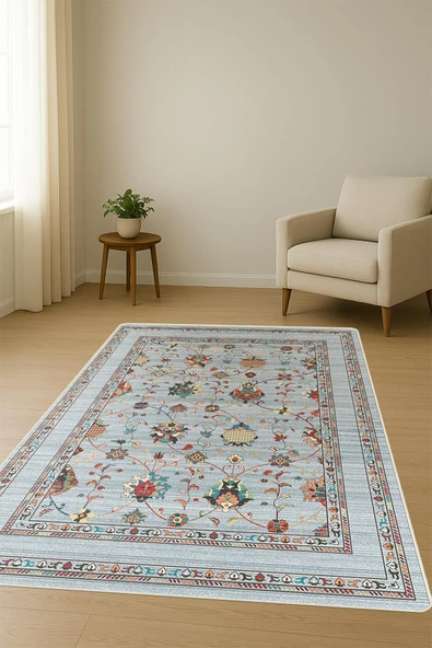 Vintage Desen Dijital Baskı Kaymaz Taban Halı H0281 Renkli 100 X 200 - Resim 2