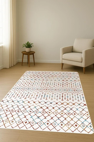 Etnik Desenli Dijital Baskı Kaymaz Taban Halı H1041 Renkli 100 X 200 - Resim 2