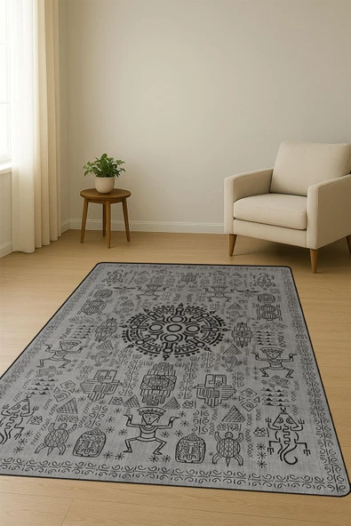 Modern Desenli Dijital Baskı Kaymaz Taban Halı H1092 Renkli 120 X 180 - Resim 2