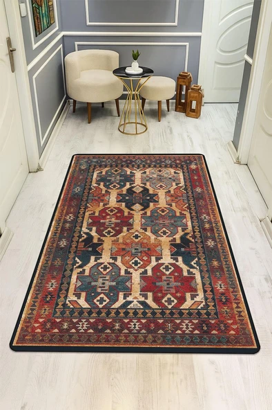 Vintage Desen Dijital Baskı Kaymaz Taban Halı H1050 Renkli 80 X 200 ürün görseli