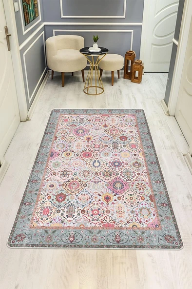 Vintage Desen Dijital Baskı Kaymaz Taban Halı H1058 Renkli 160 X 230 ürün görseli