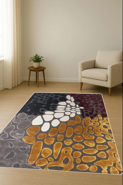 Modern Desenli Dijital Baskı Kaymaz Taban Halı H1112 Renkli 120 X 180 - Resim 2