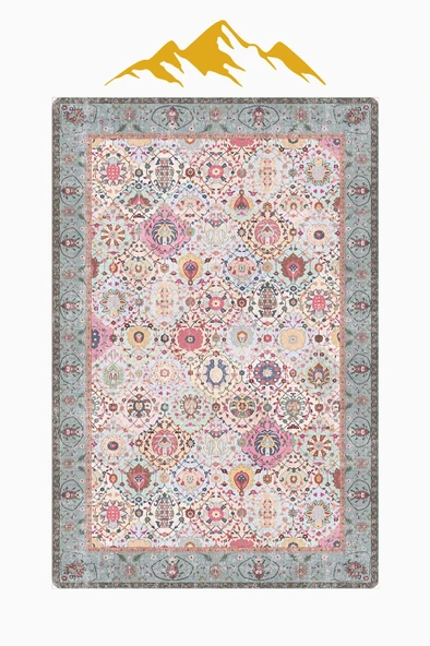 Vintage Desen Dijital Baskı Kaymaz Taban Halı H1058 Renkli 180 X 280 - Resim 3