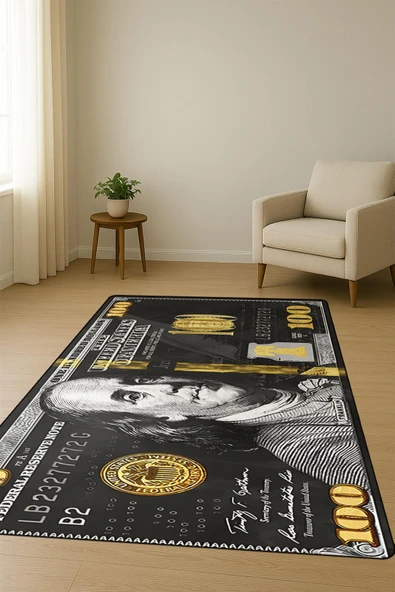 Modern Dolar Desen Dijital Baskı Kaymaz Taban Halı H0296 Renkli 80 X 150 - Resim 2