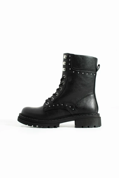 Kadın Siyah Vegan Deri Bot  Trok Detaylı  Şık Tasarım ve Modern Çizgi - Resim 2