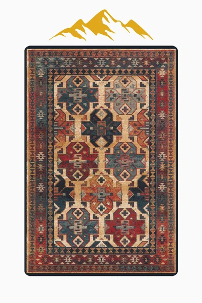 Vintage Desen Dijital Baskı Kaymaz Taban Halı H1050 Renkli 100 X 200 - Resim 3