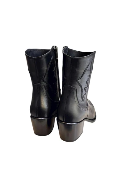 Siyah Hakiki Deri İşleme Detaylı Western Bot - Resim 3