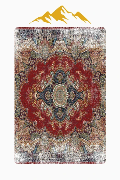 Klasik Desen Dijital Baskı Kaymaz Taban Halı H1042 Renkli 100 X 200 - Resim 3