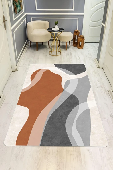 Parlak Kadife Kumaş Dijital Baskı Modern Desenli Dot Kaymaz Tabanlı Halı H1071 RENKLİ 120 X 180 ürün görseli 1