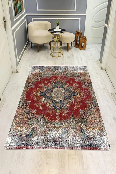 Klasik Desen Dijital Baskı Kaymaz Taban Halı H1042 Renkli 180 X 280 ürün görseli