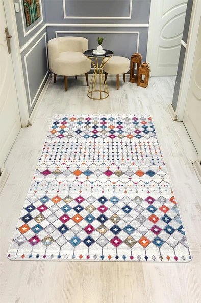 Etnik Desenli Dijital Baskı Kaymaz Taban Halı H1109 Renkli 100 X 200 ürün görseli