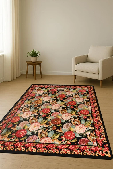 Vintage Desen Dijital Baskı Kaymaz Taban Halı H1048 Renkli 120 X 180 - Resim 2