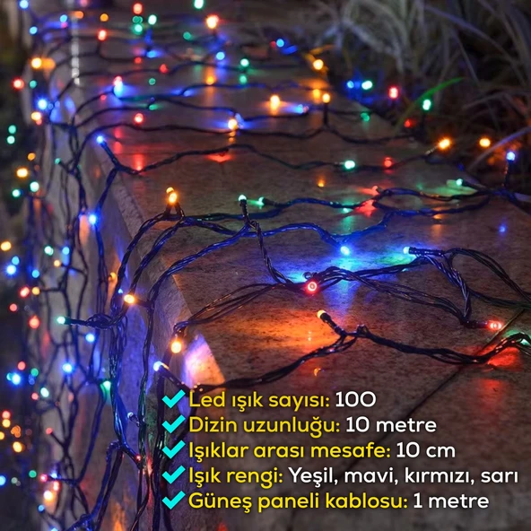 UpWay Güneş Enerjili 10m RGB 100 LED Dizin – Bahçe Balkon Teras Dekoratif Aydınlatma - Resim 3