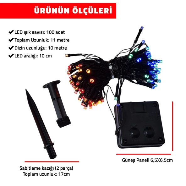 UpWay Güneş Enerjili 10m RGB 100 LED Dizin – Bahçe Balkon Teras Dekoratif Aydınlatma - Resim 8