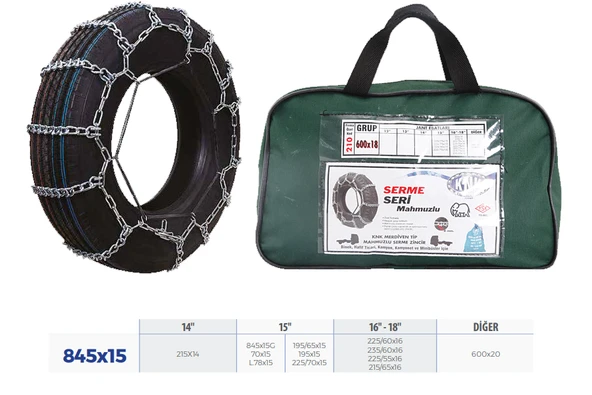 KNK3 845X15 PATİNAJ ZİNCİRİ MİNİBÜS VE KAMYONET SERME 215x65x16 TRANSPORTER ZİNCİR EBATLARI İÇİN RESİME BAKINIZ ürün görseli 1