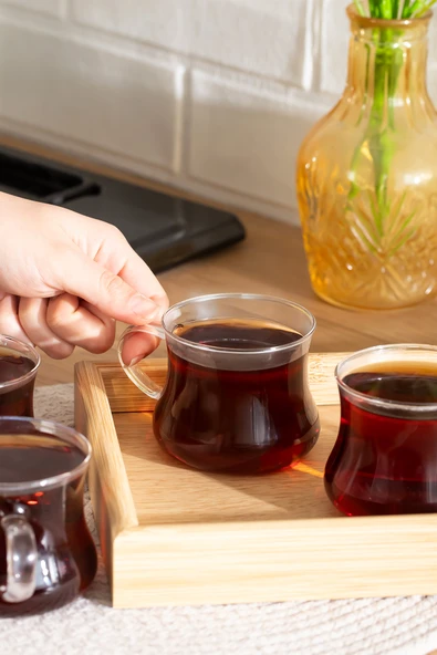 Porsima Pbt-706 Borosilikat Isıya Ateşe Dayanıklı Cam Kulplu 4lü Çay Bardağı Kahve Bardak Seti Kupa Şeffaf 250ml - Resim 3