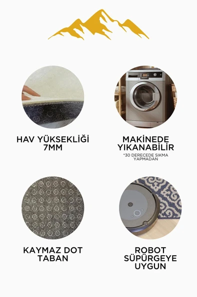 Modern Desenli Dijital Baskı Kaymaz Taban Halı H1059 Renkli 100 X 200 - Resim 4