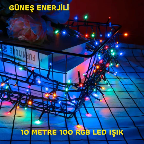UpWay Güneş Enerjili 10m RGB 100 LED Dizin – Bahçe Balkon Teras Dekoratif Aydınlatma - Resim 2