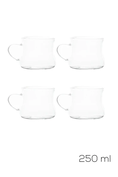 Porsima Pbt-706 Borosilikat Isıya Ateşe Dayanıklı Cam Kulplu 4lü Çay Bardağı Kahve Bardak Seti Kupa Şeffaf 250ml - Resim 5