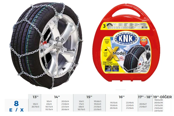 KNK1 X08 PATİNAJ ZİNCİRİ TAKMATİK ÇAPRAZ 14-15-16-17 JANT ZİNCİR EBATLARI İÇİN RESİME BAKINIZ ürün görseli 1