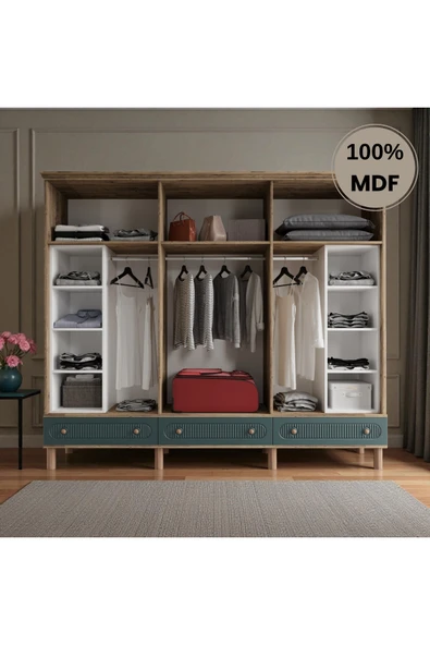 Home Comiet Sally 6 Kapaklı Aynalı Çekmeceli MDF Gardırop - Resim 3