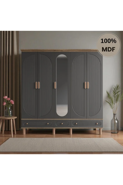 Home Comiet Sally 5 Kapaklı Aynalı Çekmeceli MDF Gardırop ürün görseli