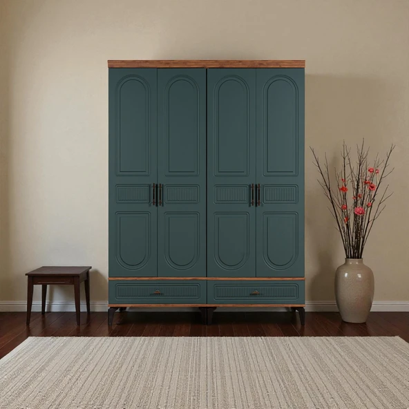 comiet Slope 4 Kapılı Mdfayaklı Tasarım Country Gardırop - Resim 2