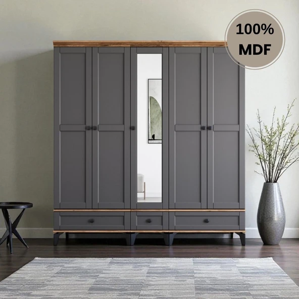 comiet Silva 5 Kapaklı Çekmeceli ayaklı tasarım country MDF Gardırop ürün görseli