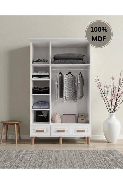 Home Comiet Pera 3 Kapaklı MDF Çekmeceli Gardırop - Resim 3