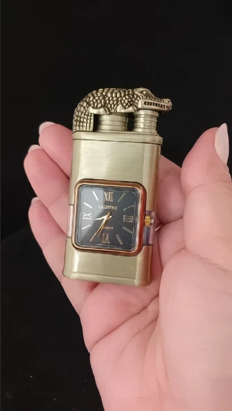 Timsah Başlıklı Antik Gold Saatli Çakmak ürün görseli 1