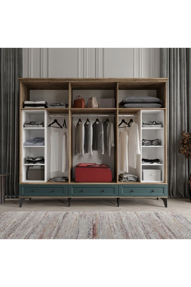 comiet Toprak 6 Kapaklı Aynalı Çekmeceli Mdf Gardırop - Resim 3