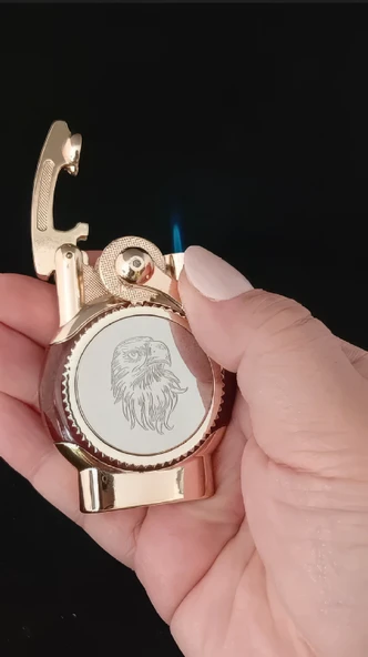 Gold Kaplama Kartal Gravürlü Retro Ateşlemeli Çakmak - Resim 2