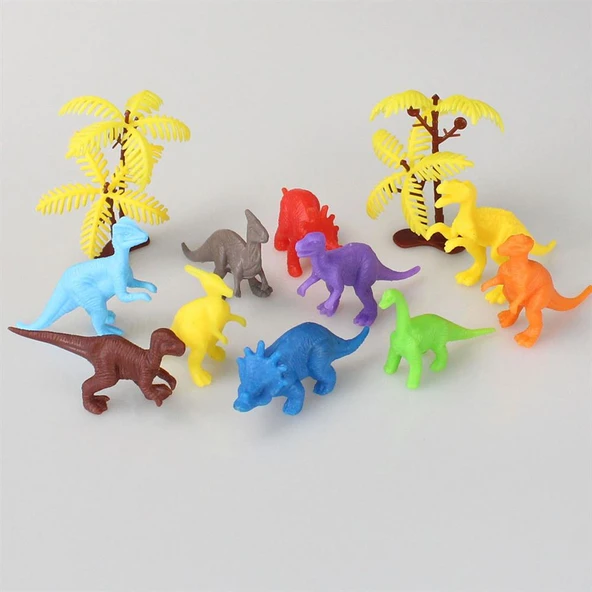 683 Toy Play 12 Parça Renkli Mini Dinozor Figür Seti 4-6 cm - Resim 2