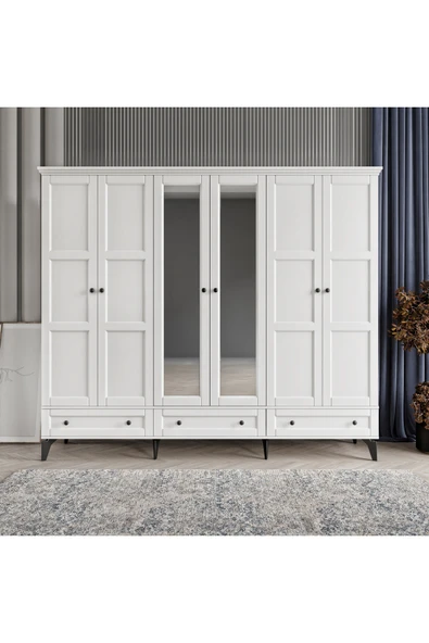 comiet Toprak 6 Kapaklı Aynalı Çekmeceli Mdf Gardırop ürün görseli