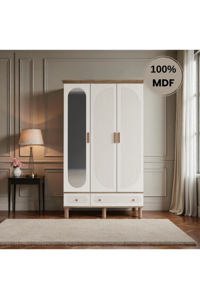 Home Comiet Sally 3 Kapaklı Aynalı MDF Çekmeceli Aytaşı Gardırop ürün görseli