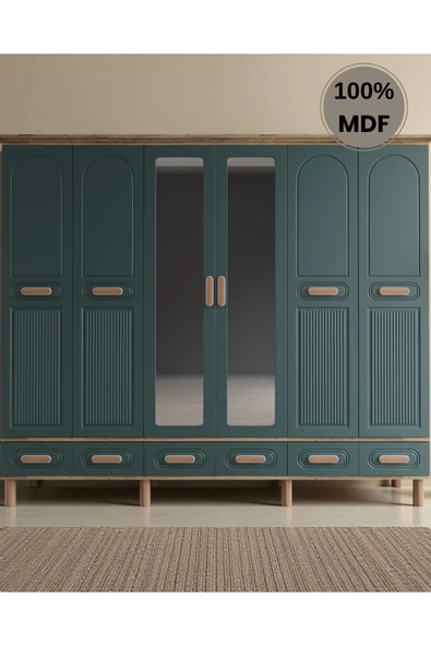Home Comiet Perry 6 Kapaklı Aynalı Çekmeceli MDF Gardırop ürün görseli