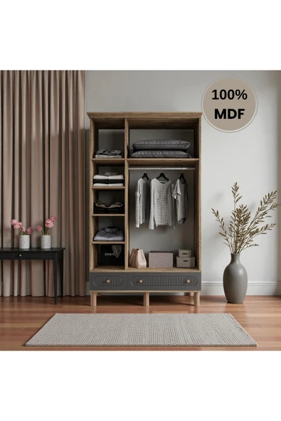 Home Comiet Sally 3 Kapaklı Aynalı MDF Çekmeceli Antrasit Gardırop - Resim 3
