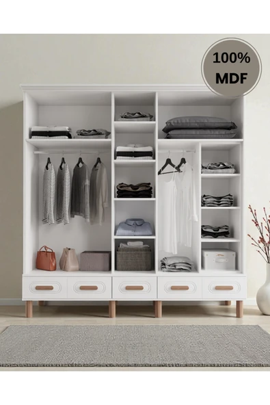 Home Comiet Perry 5 Kapaklı Aynalı Çekmeceli MDF Gardırop - Resim 3