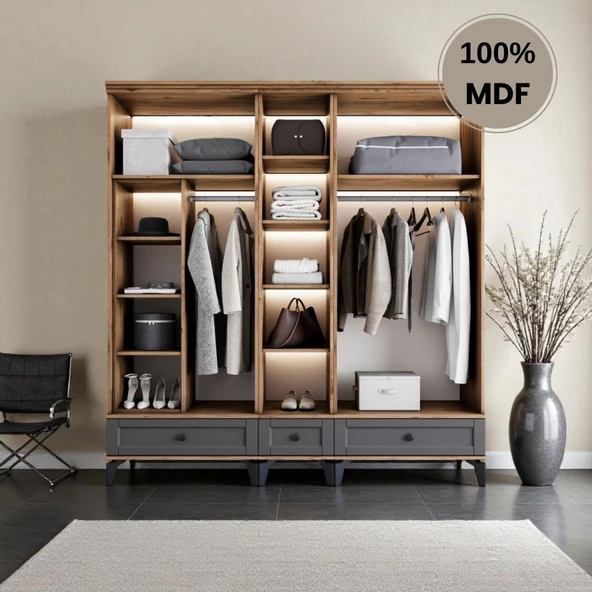 comiet Silva 5 Kapaklı Çekmeceli ayaklı tasarım country MDF Gardırop - Resim 3