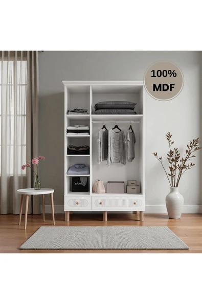 Home Comiet Sally 3 Kapaklı Aynalı MDF Çekmeceli Beyaz Gardırop - Resim 3