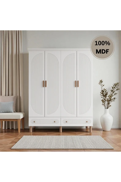 Home Comiet Sally 4 Kapaklı Mdf Çekmeceli Beyaz Gardırop ürün görseli