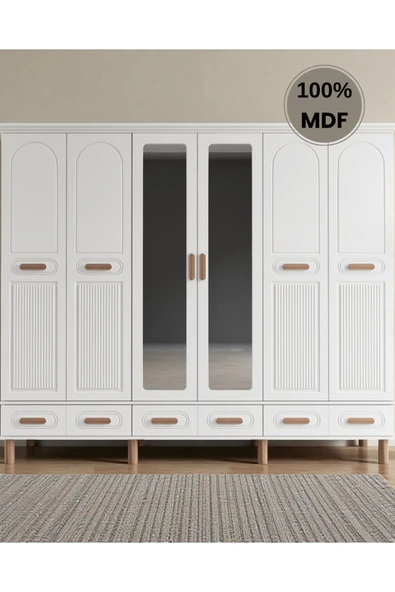 Home Comiet Perry 6 Kapaklı Aynalı Çekmeceli MDF Gardırop - Resim 2