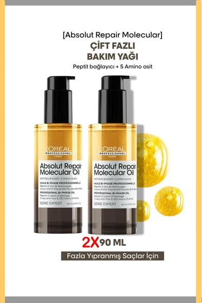 Loreal Professionnel Absolut Repair Molecular Çift Fazlı Saç Bakım Yağı 90 ml x 2 Adet ürün görseli 1