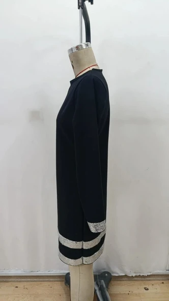 MDB Kadın Uzun Kollu Bisiklet Yaka Mini Ithal Krep Elbise - Resim 6